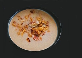crème de pommes à la bière et au fromage, crumble avoine et noix de pécan